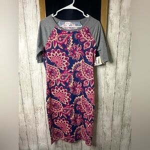 LuLaRoe JULIA Size S Multicolor Floral/Paisley Pullover Raglan Sleeve Tee Dress